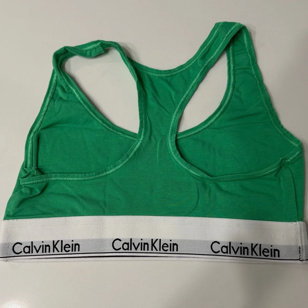 Calvin Klein Emerald Green Racerback Bralette with White Logo Band ~ M